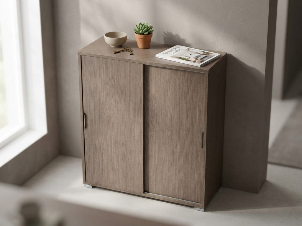 MOBILETTO TANGO 2 ANTE SCORREVOLI ROVERE GRIGIO. Dimensioni: cm 75 x 38 x 85 h.