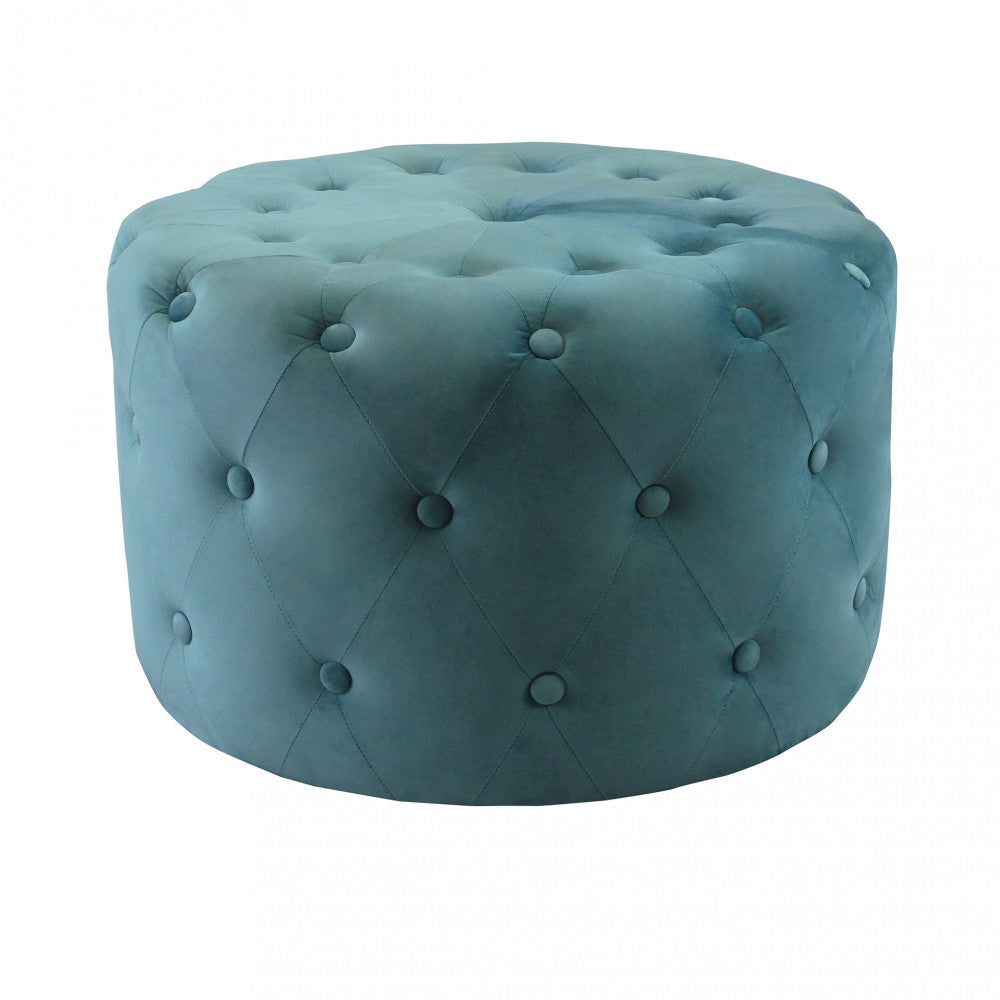 POUF MAXIM ROTONDO IN VELLUTO VERDE. Dimensioni: cm ò 67 x 41 h.