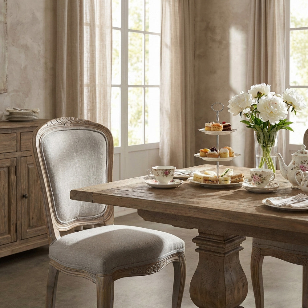 ROMY CHAIR IN GREY FABRIC. Dimensions: 52 x 49 x 90 cm h.