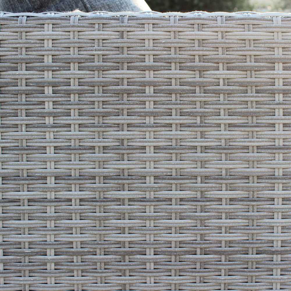 SALOTTO ANGOLARE ARGENTINA C/CUSCINI. Struttura in alluminio, wicker GRIGIO materiale UV protection cuscini 10 cm Dimensioni: D.136x72x64/D.208x72x64/T.64x64x31. Arredo Giardino