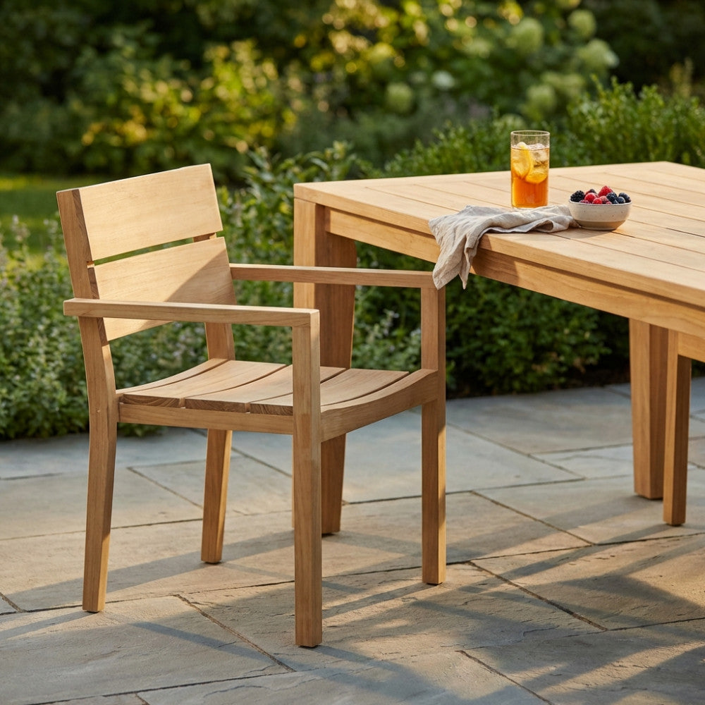 Stackable Parker Chair. Teak armchair. Dimensions: 58 x 60 x 80 cm. Garden furniture.