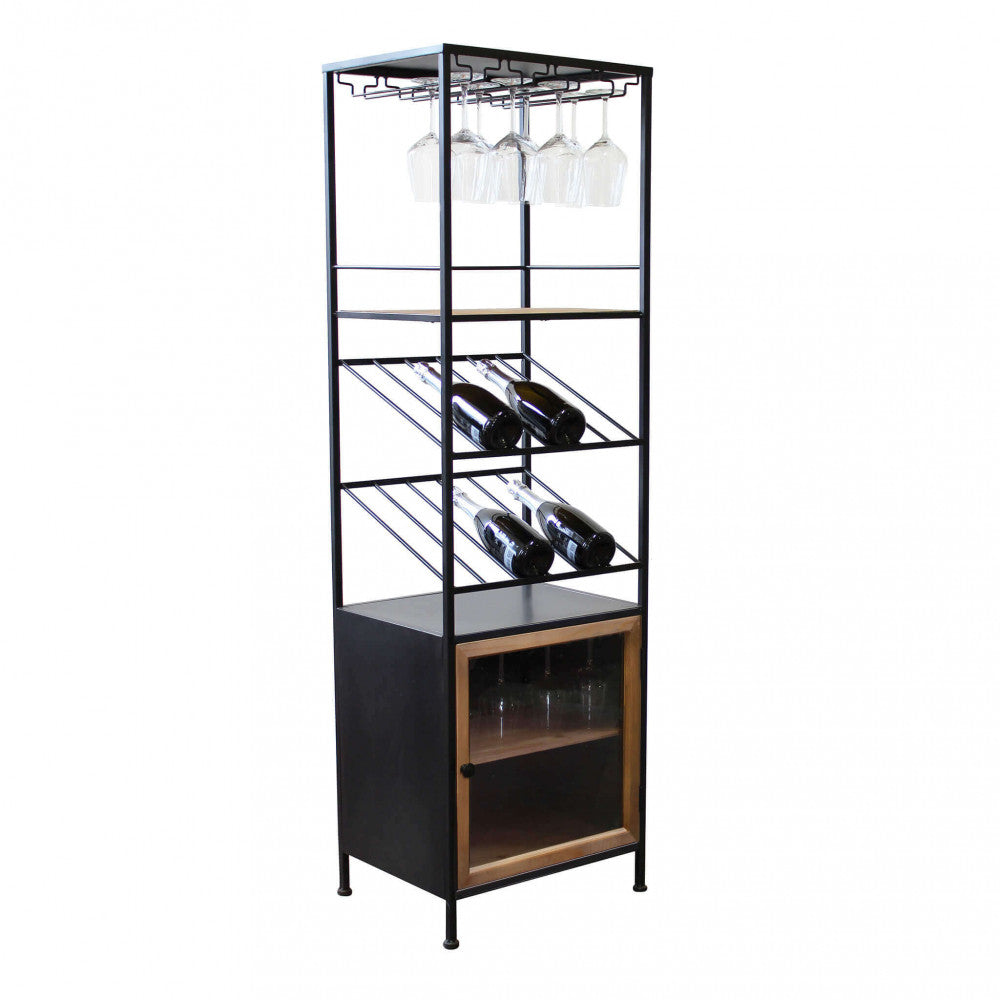 MOBILE MIK. Mobile in ferro e legno con 1 anta, porta bottiglie e porta bicchieri Dimensioni: cm 51,50 x 41 x 165,50 h.