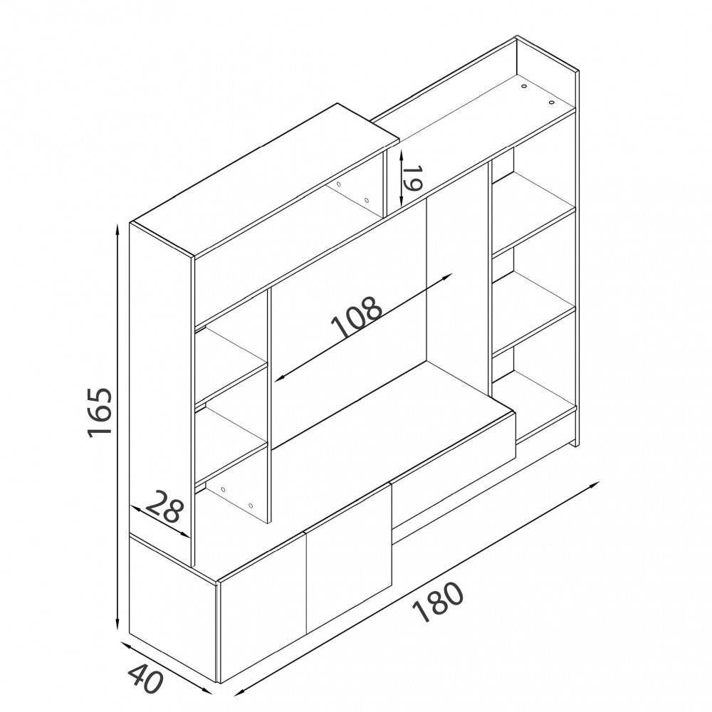 ENTRY LIVING ROOM WALL PANEL, ELM AND GREY. Dimensions: 180 x 28/40 x 165 cm h.