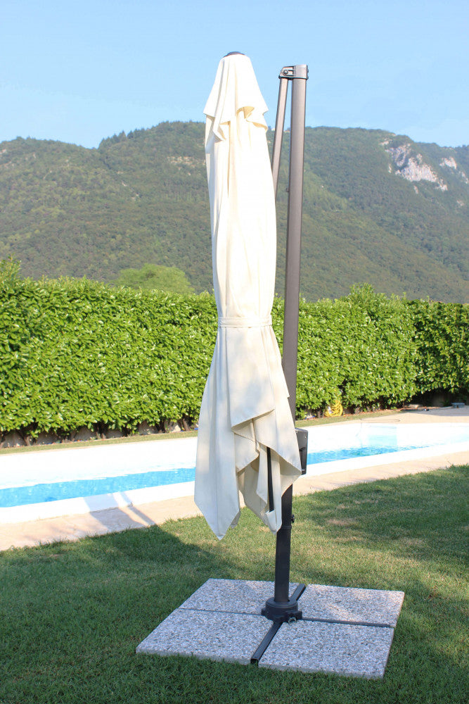 NEWTON BLACK UMBRELLA 3 X 3 ECRU CANVAS. 180 g ECRU polyester canopy with windproof cover, 45 x 64 mm aluminium and 20 x 40 mm metal rotating pole, 8 13 x 22 mm metal ribs, cross-shaped base. Dimensions: 3 x 3 m. Garden Furniture