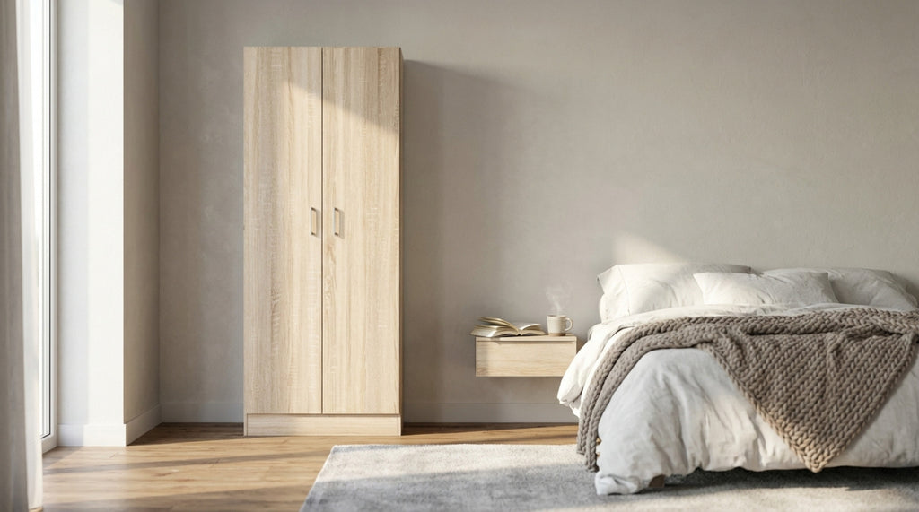 LEOPOLD 2-DOOR WARDROBE IN LIGHT OAK. Wooden wardrobe in LIGHT OAK. Dimensions: 80 x 52 x 180 cm h.