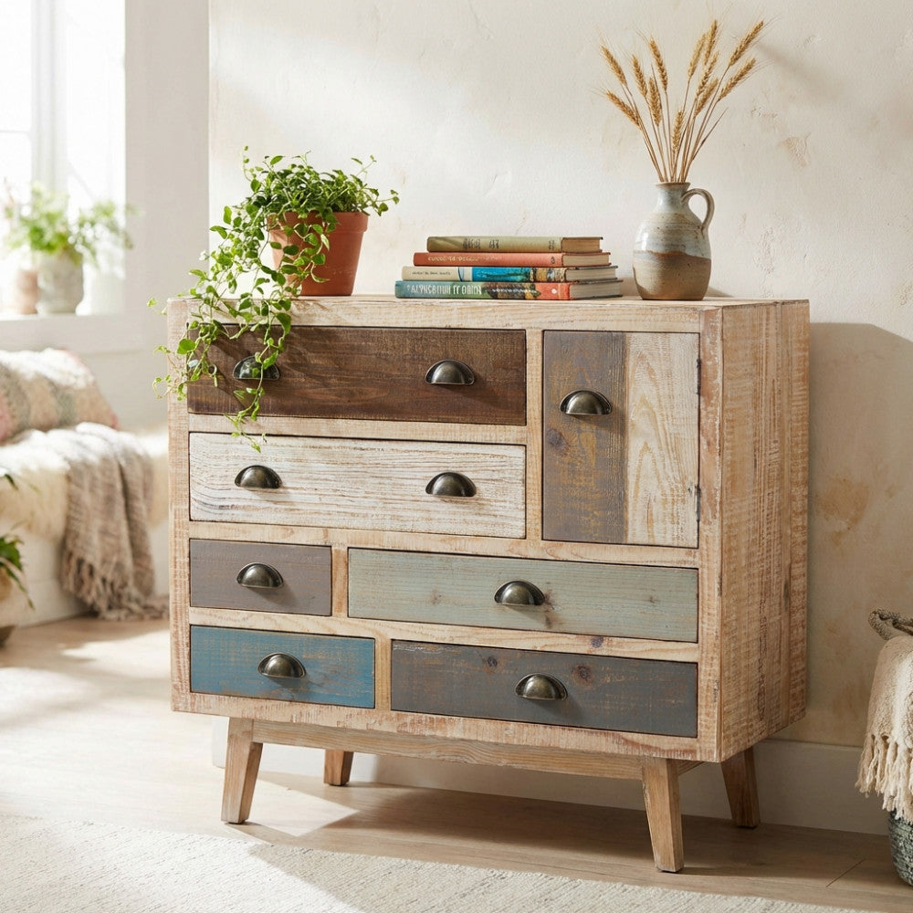 MOBILE DAMON. Mobile con 6 cassetti e 1 anta in legno colorato Dimensioni: cm 90 x 40 x 75 h.