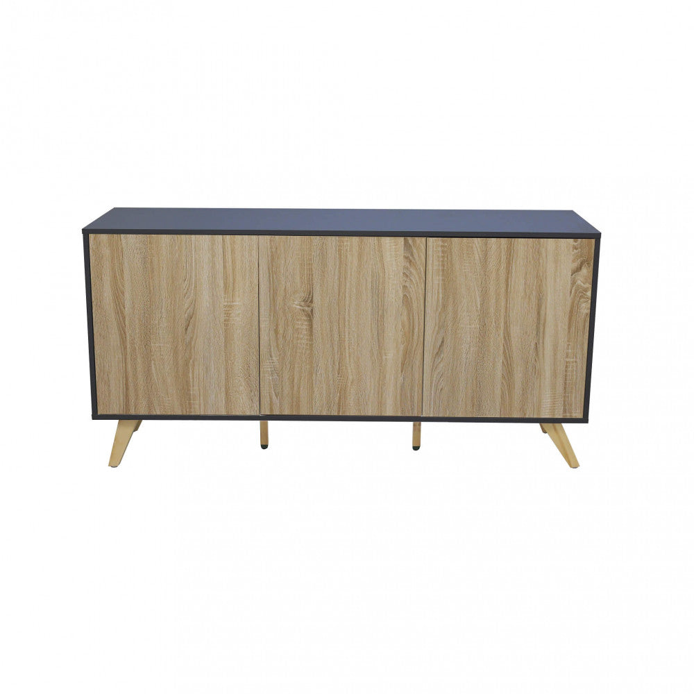 ELTON GREY AND NATURAL CABINET. Melamine cabinet with 3 natural doors, white or dark grey frame. Dimensions: 150 x 39.5 x 75 h.
