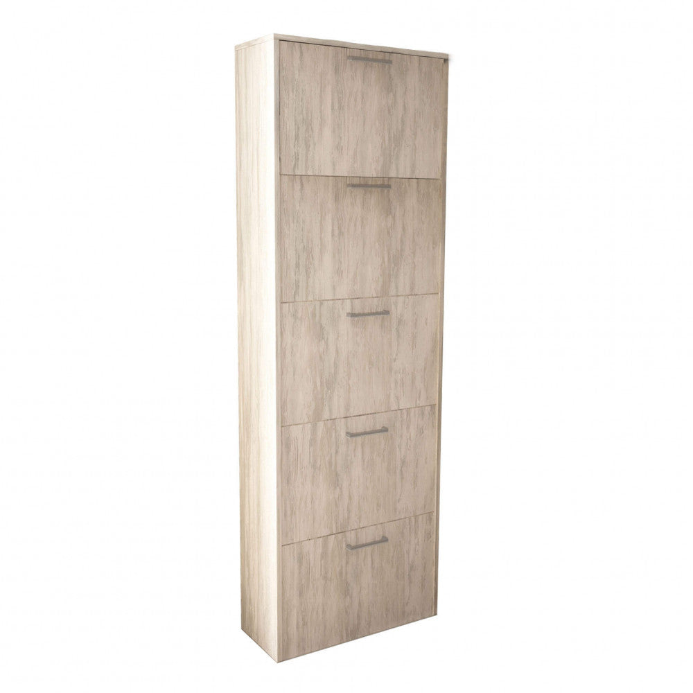 SCARPIERA MOLLY 5 ANTE A RIBALTA PINO CHIARO. Scarpiera in legno PINO CHIARO spessore 16 mm Dimensioni: cm 59 x 25 x 172 h.