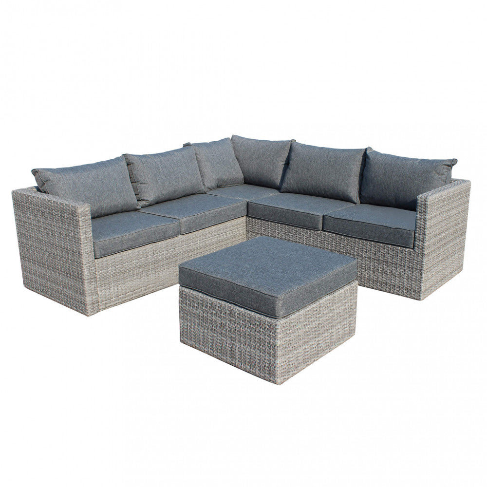 SALOTTO ANGOLARE ARGENTINA C/CUSCINI. Struttura in alluminio, wicker GRIGIO materiale UV protection cuscini 10 cm Dimensioni: D.136x72x64/D.208x72x64/T.64x64x31. Arredo Giardino