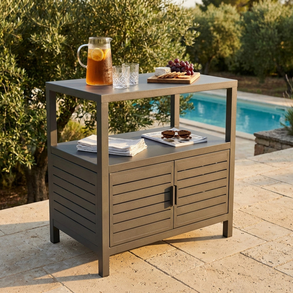 PHOENIX CABINET. Structure in WHITE or ANTHRACITE painted aluminum. Dimensions: 90 x 55 x 90 h cm.