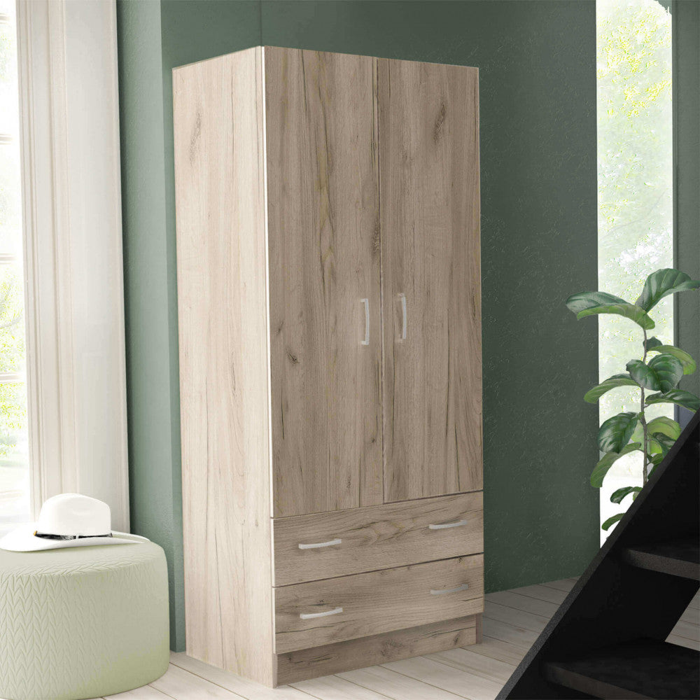 ARMADIO 2 ANTE E DUE CASSETTI POP OLMO. Armadio in legno OLMO Dimensioni: cm 80 x 52 x 180 h.