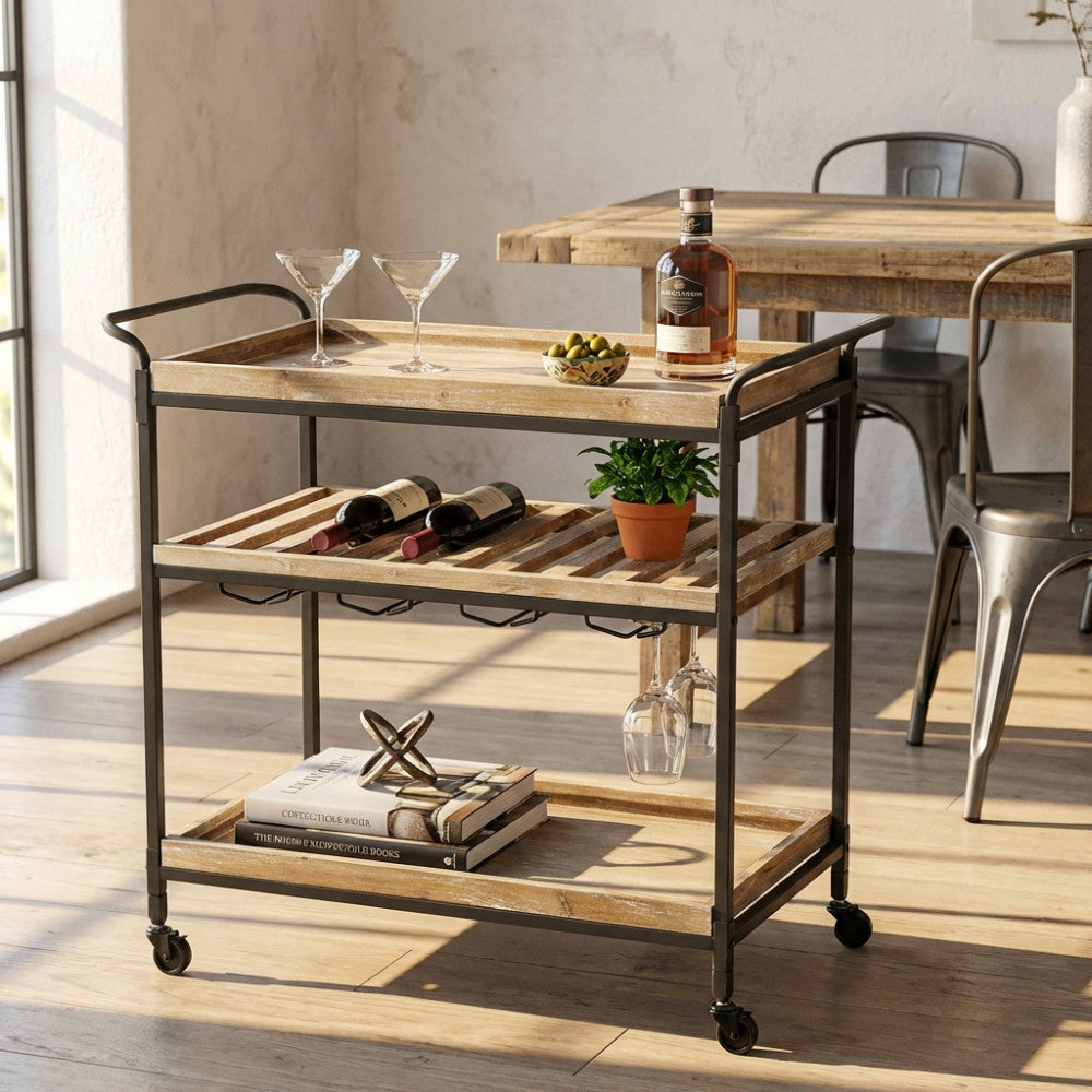 MOBILE CAMRON. Mobile in ferro e legno con 3 ripiani Dimensioni: cm 87,3 x 42,5 x 77 h.