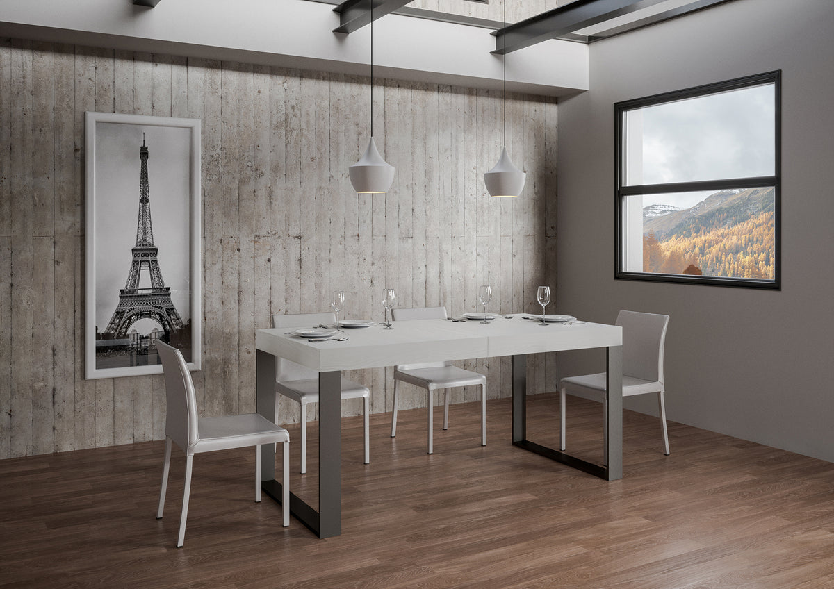 Tavolo allungabile 90x130/390 cm Pieve Bianco Frassino telaio Antracite
