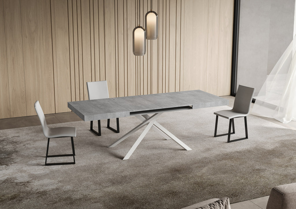 Tavolo allungabile 90x140/400 cm Garda cemento gambe bianche