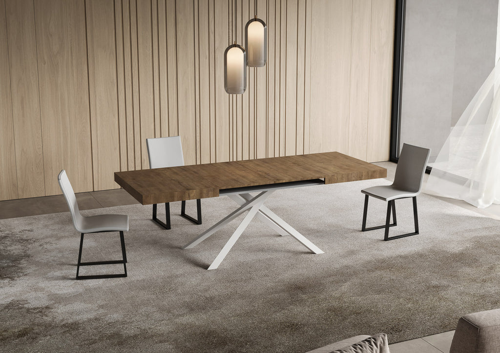 Tavolo allungabile 90x140/400 cm Garda noce gambe bianche