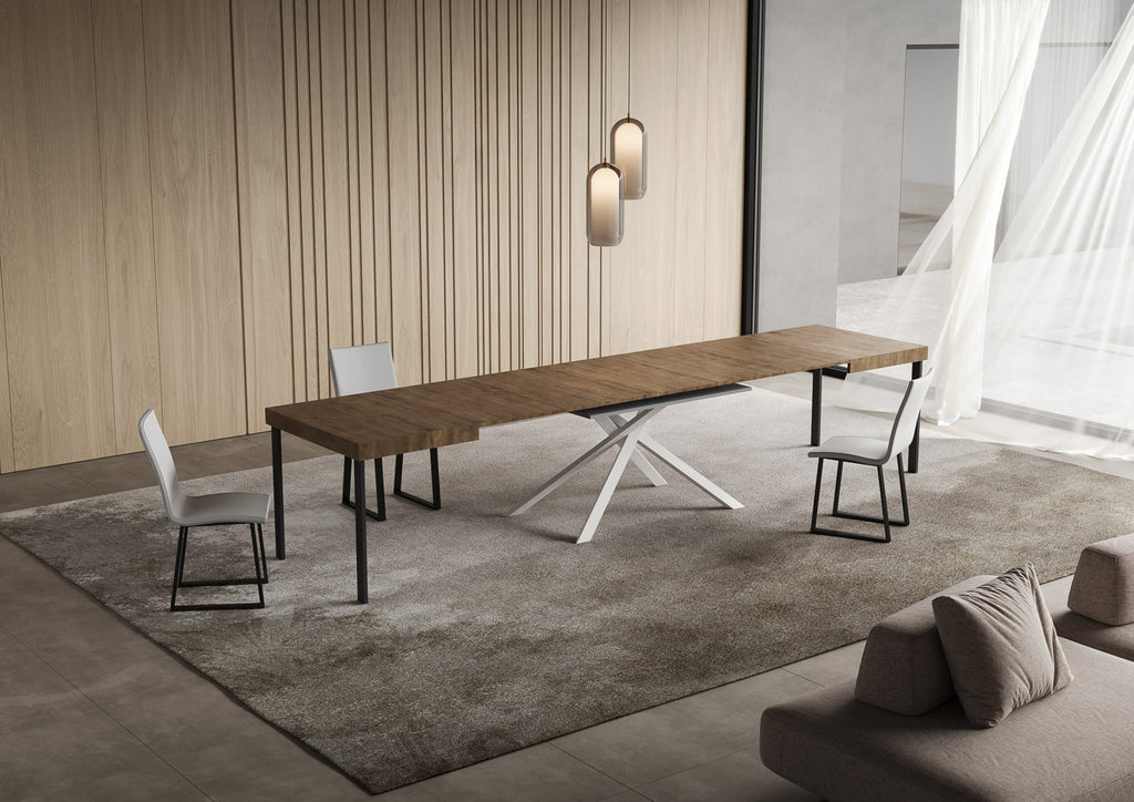 Tavolo allungabile 90x140/400 cm Garda noce gambe bianche