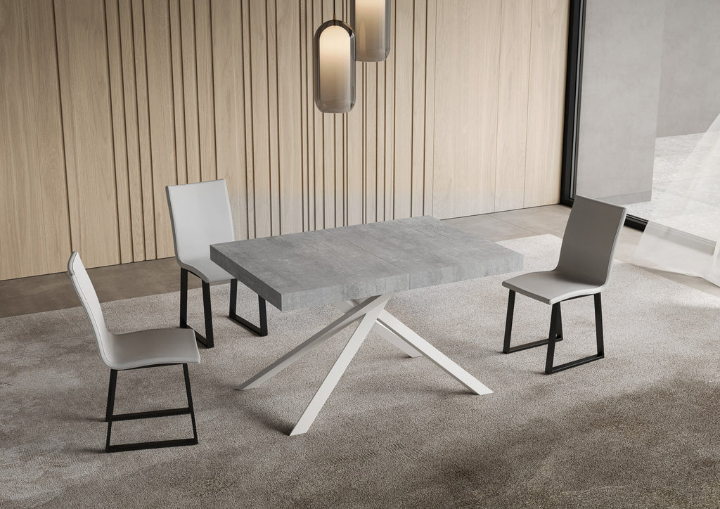 Tavolo allungabile 90x130/390 cm Garda cemento gambe bianche