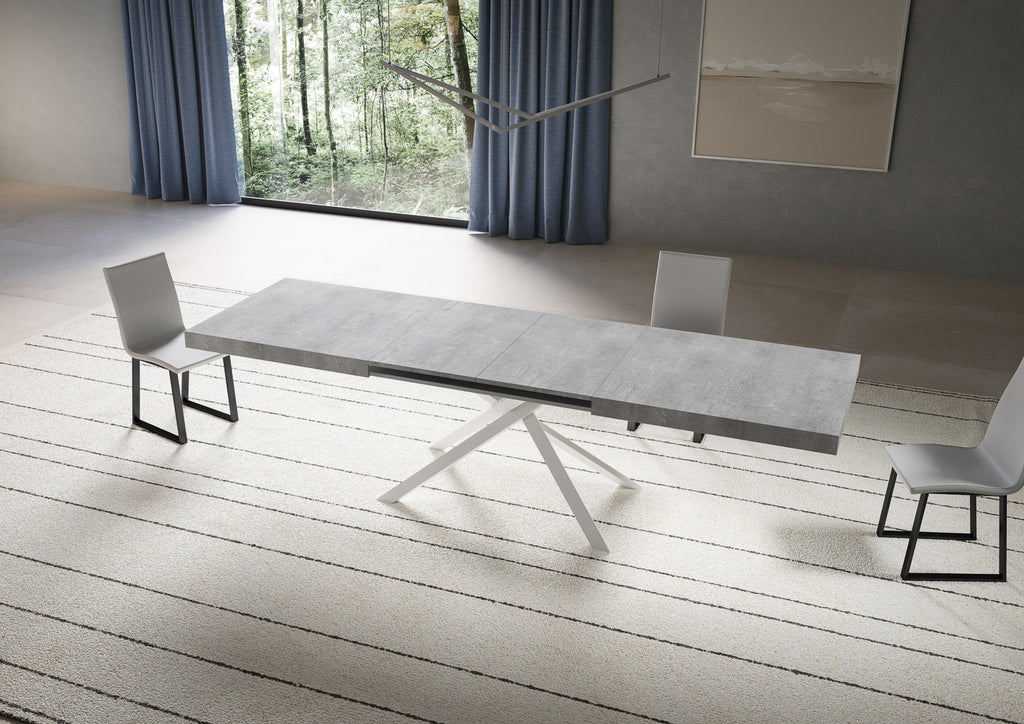 Tavolo allungabile 90x200/304 cm Garda cemento gambe bianche