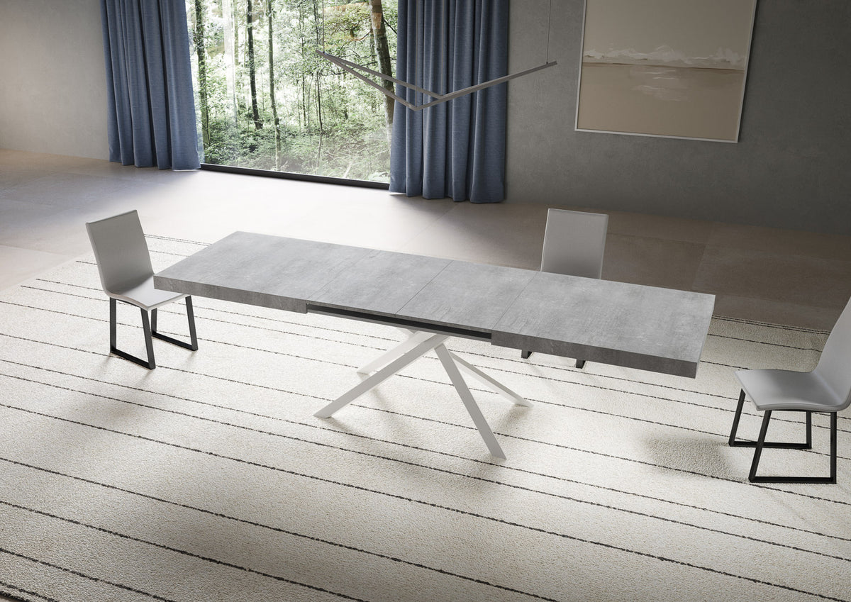 Tavolo allungabile 90x200/304 cm Garda cemento gambe bianche
