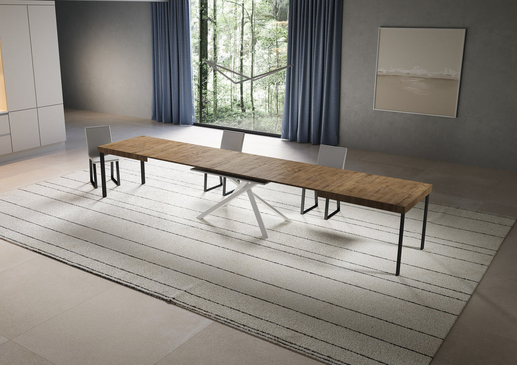 Tavolo allungabile 90x200/460 cm Garda noce gambe bianche
