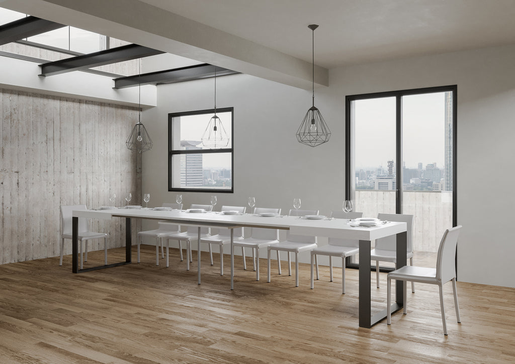 Tavolo allungabile 90x130/390 cm Pieve Bianco Frassino telaio Antracite