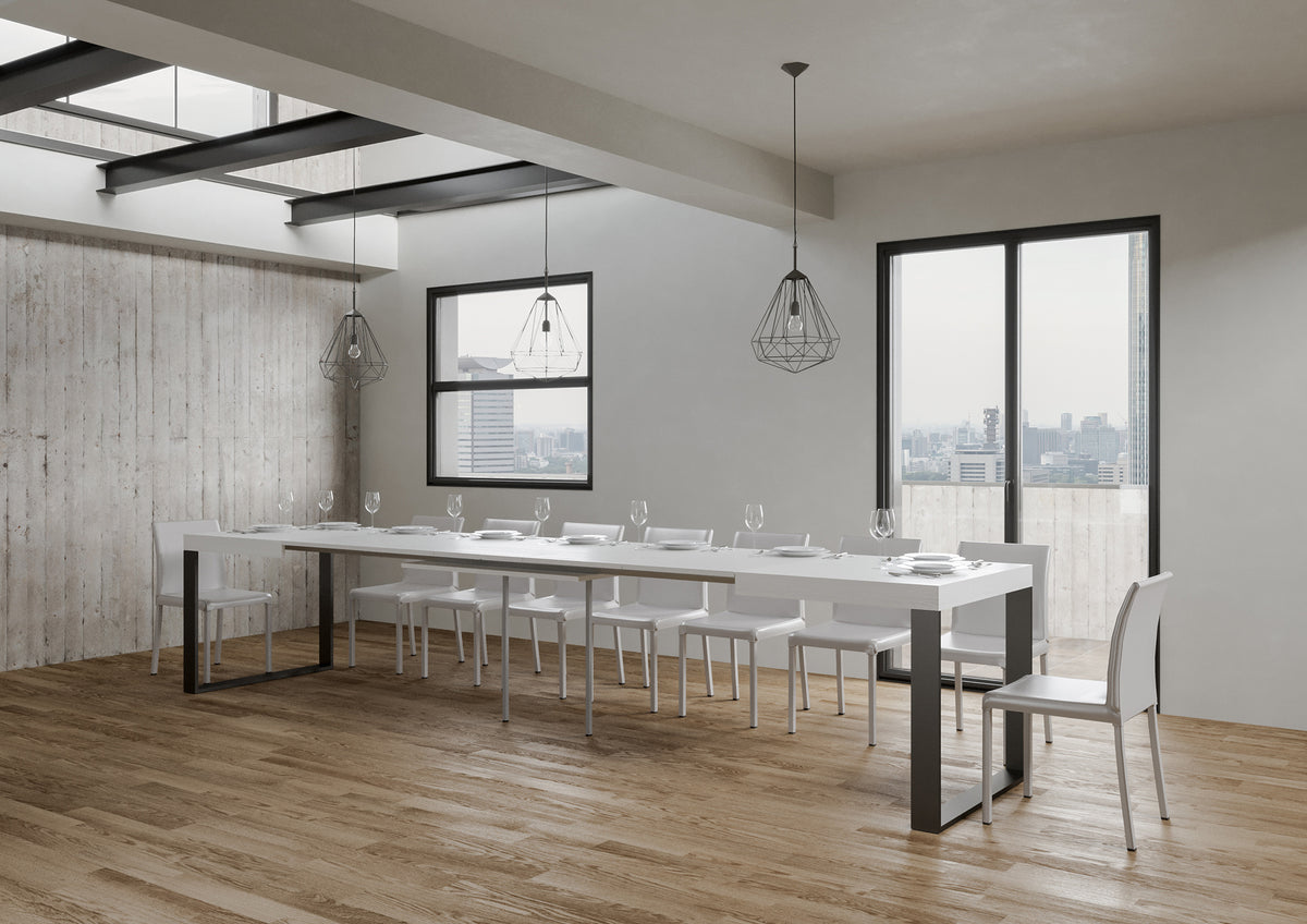 Tavolo allungabile 90x130/390 cm Pieve Bianco Frassino telaio Antracite