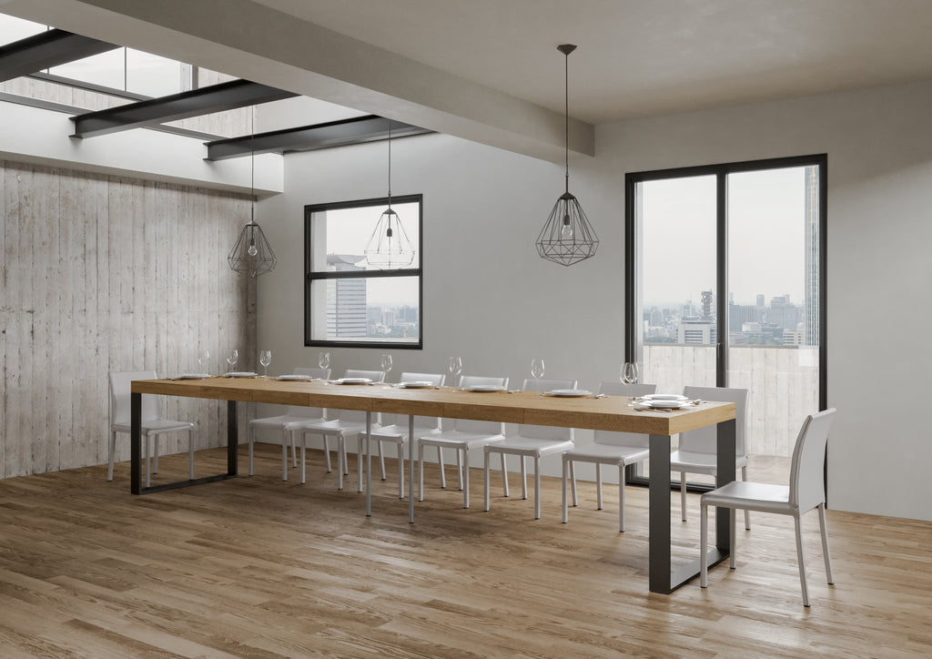 Tavolo allungabile 90x180/440 cm Pieve Premium Quercia Natura telaio Antracite
