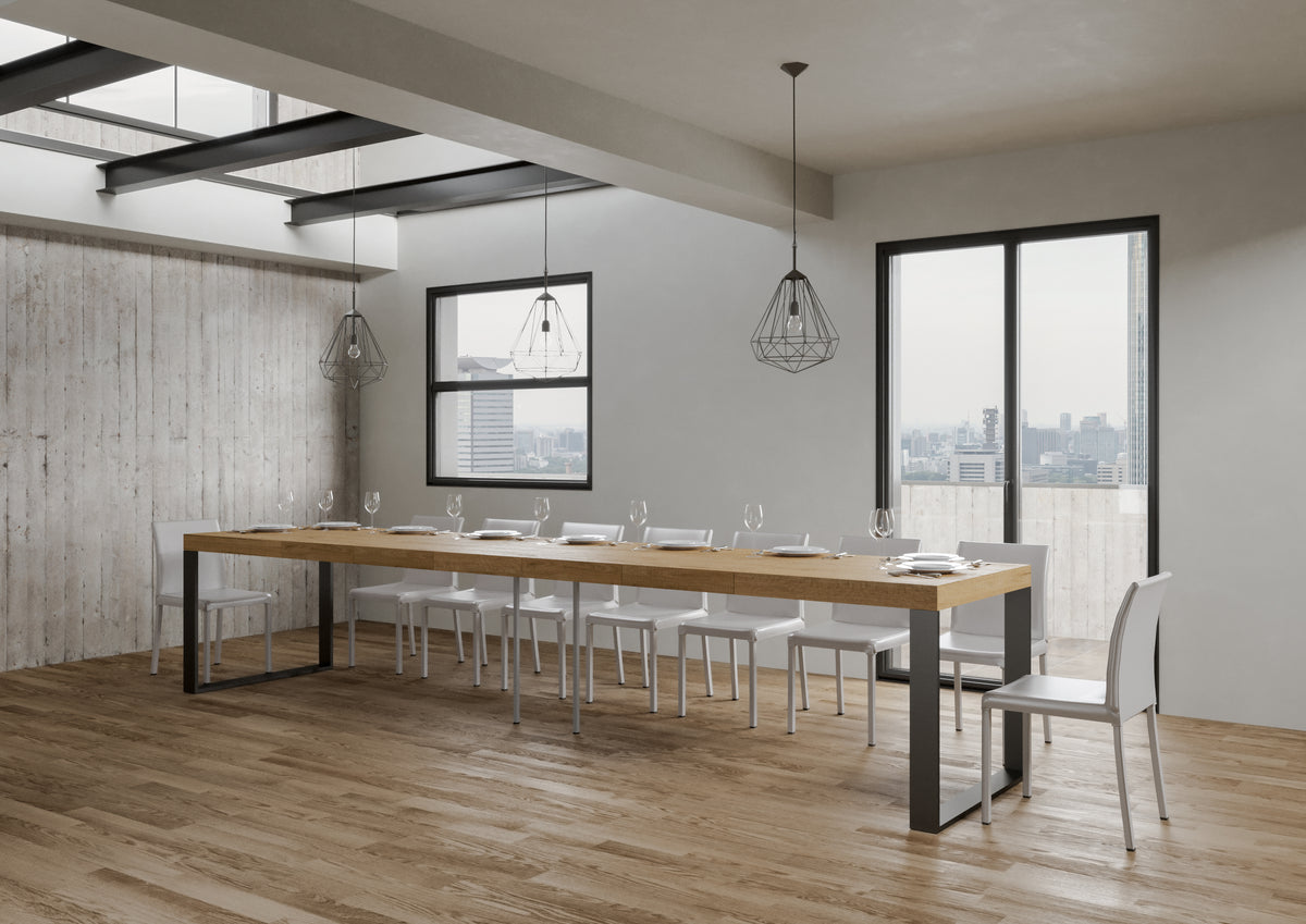 Tavolo allungabile 90x160/420 cm Pieve Premium Quercia Natura telaio Antracite