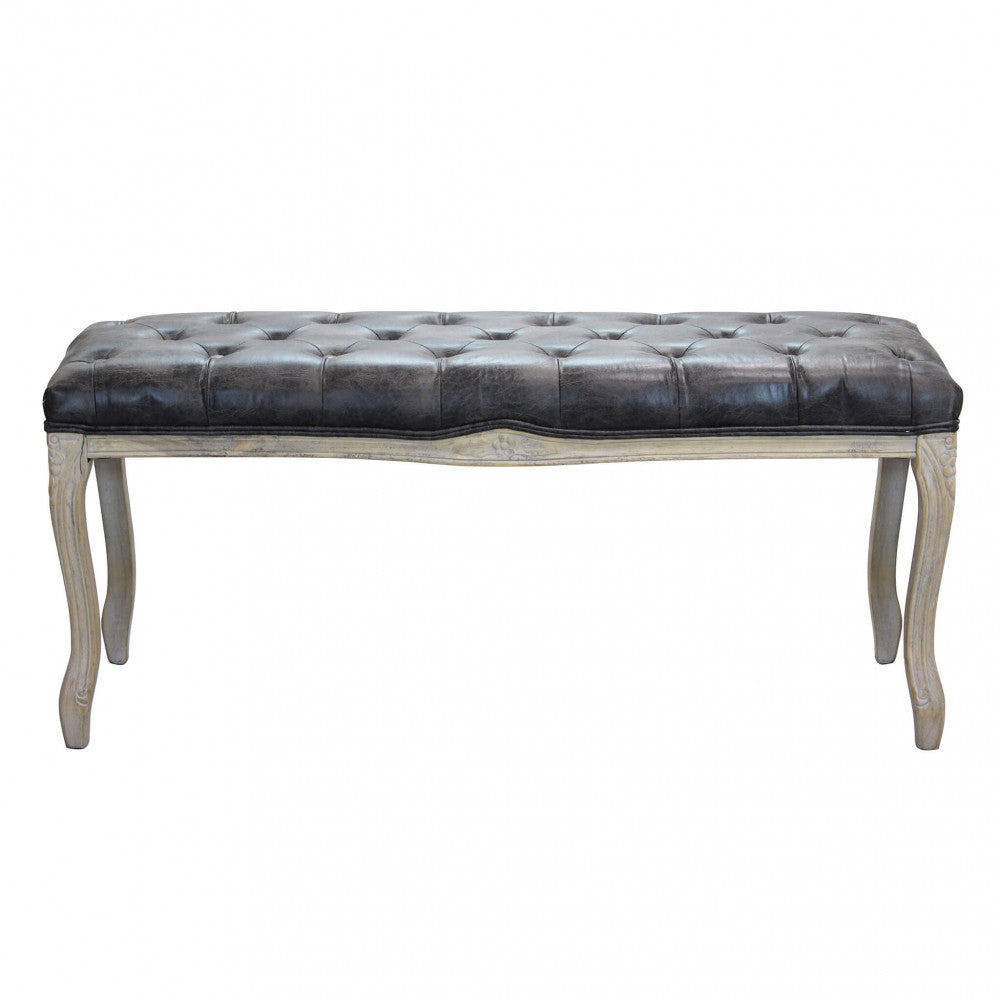 MISTY BENCH IN VINTAGE GREY FAUX LEATHER. Dimensions: 110 x 36 x 47 h cm.