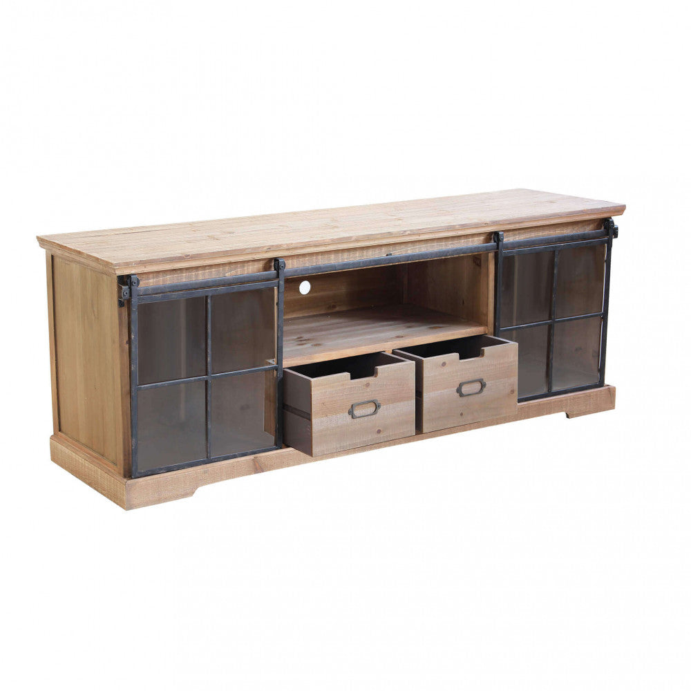 MOBILE IN LEGNO DORIAN. Mobile con 1 ripiano, 2 cassetti e 2 ante in vetro Dimensioni: cm 160 x 45,5 x 60 h.