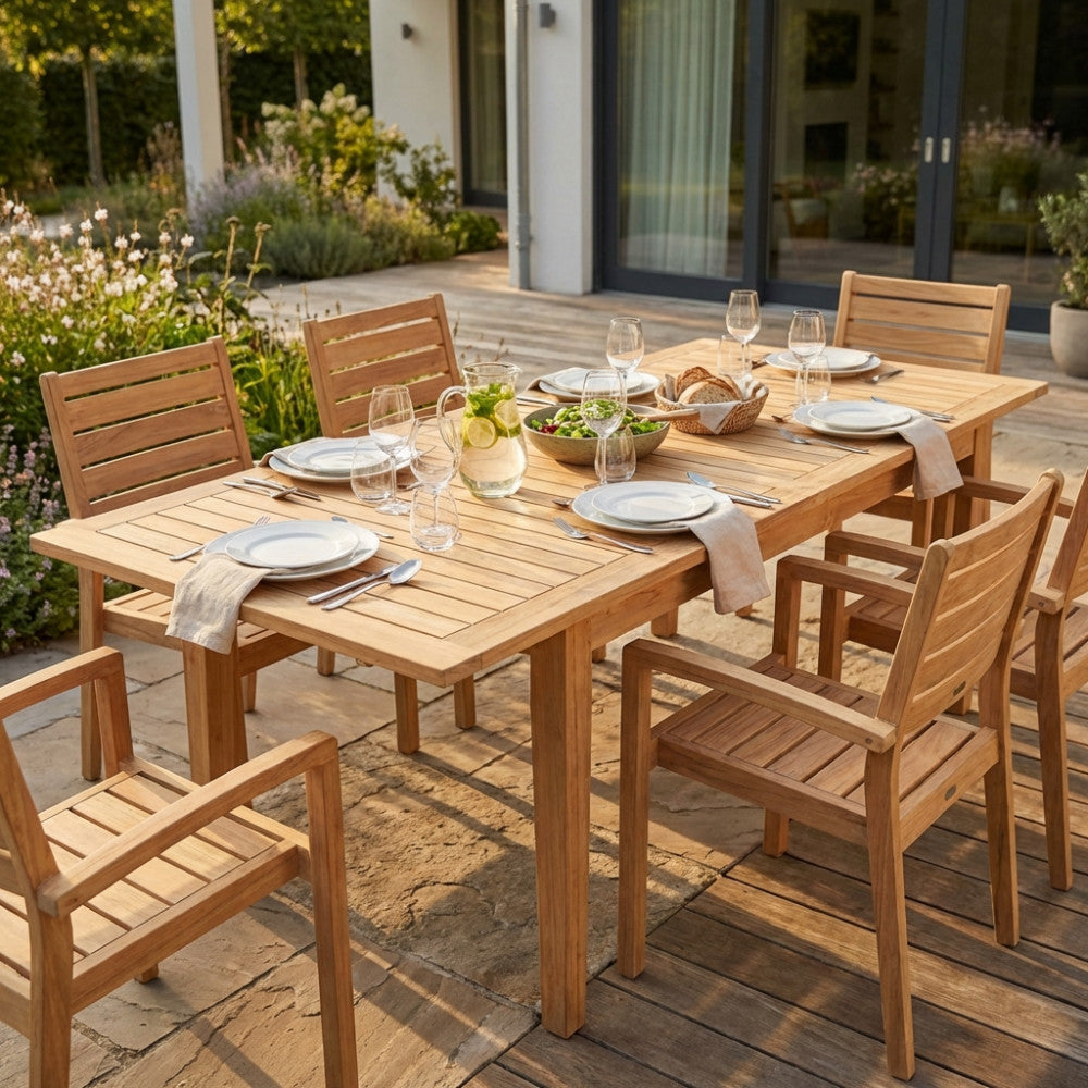 RIBOT TABLE 150/210 X 90. Teak table Dimensions: 150/210 x 90 x 75 cm h. Garden furniture