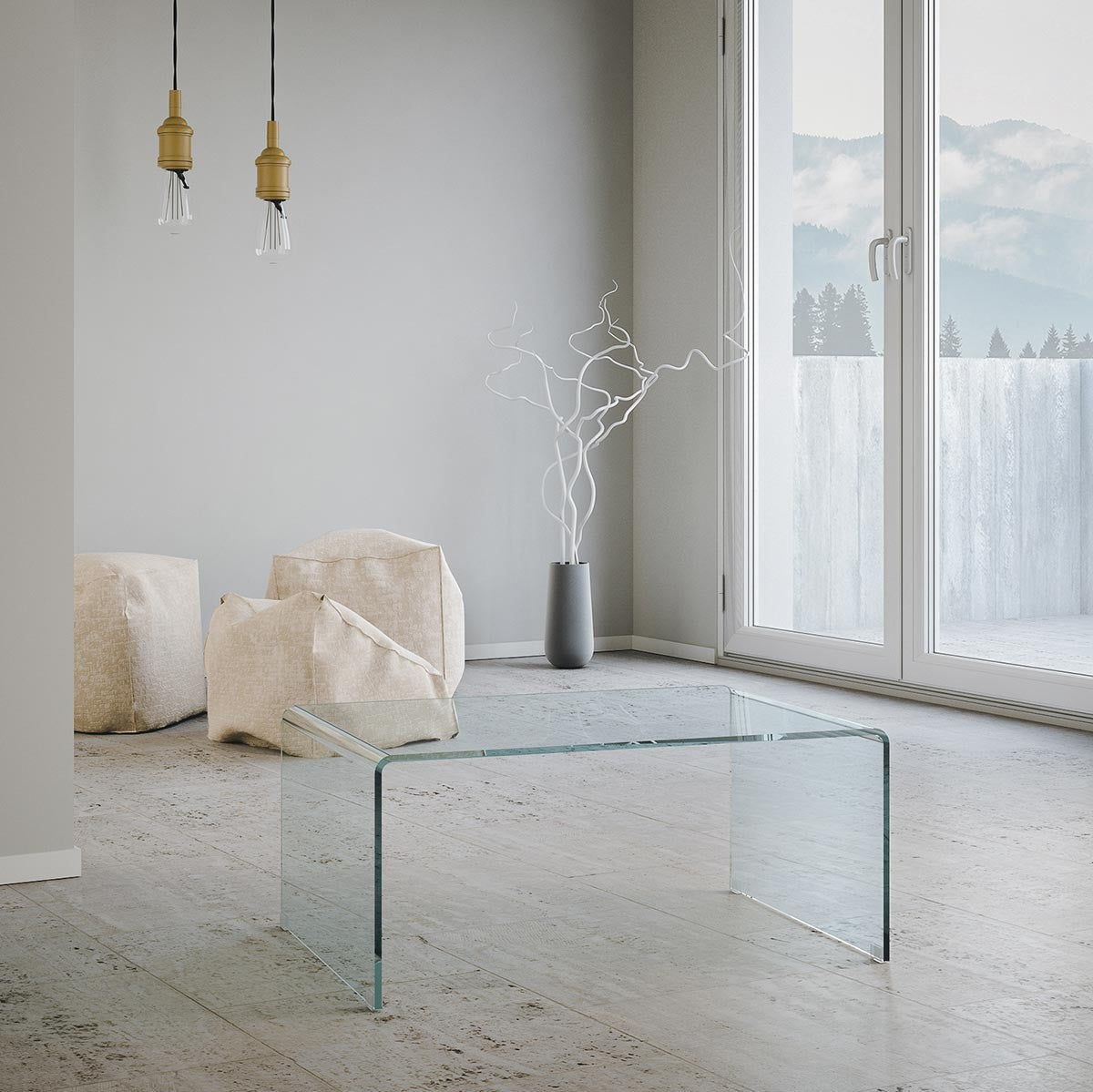 Tavolino Valle in vetro curvato 80x45x35 cm