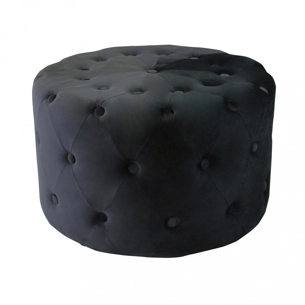 POUF MAXIM ROTONDO IN VELLUTO NERO. Dimensioni: cm ò 67 x 41 h.