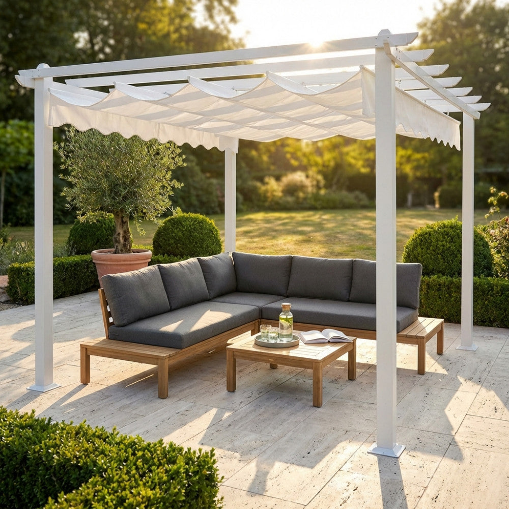 GAZEBO ASTORIA 3 X 3. WHITE polyester fabric 180 gr WHITE metal and aluminum structure Dimensions: 3 x 3 m. Garden furniture