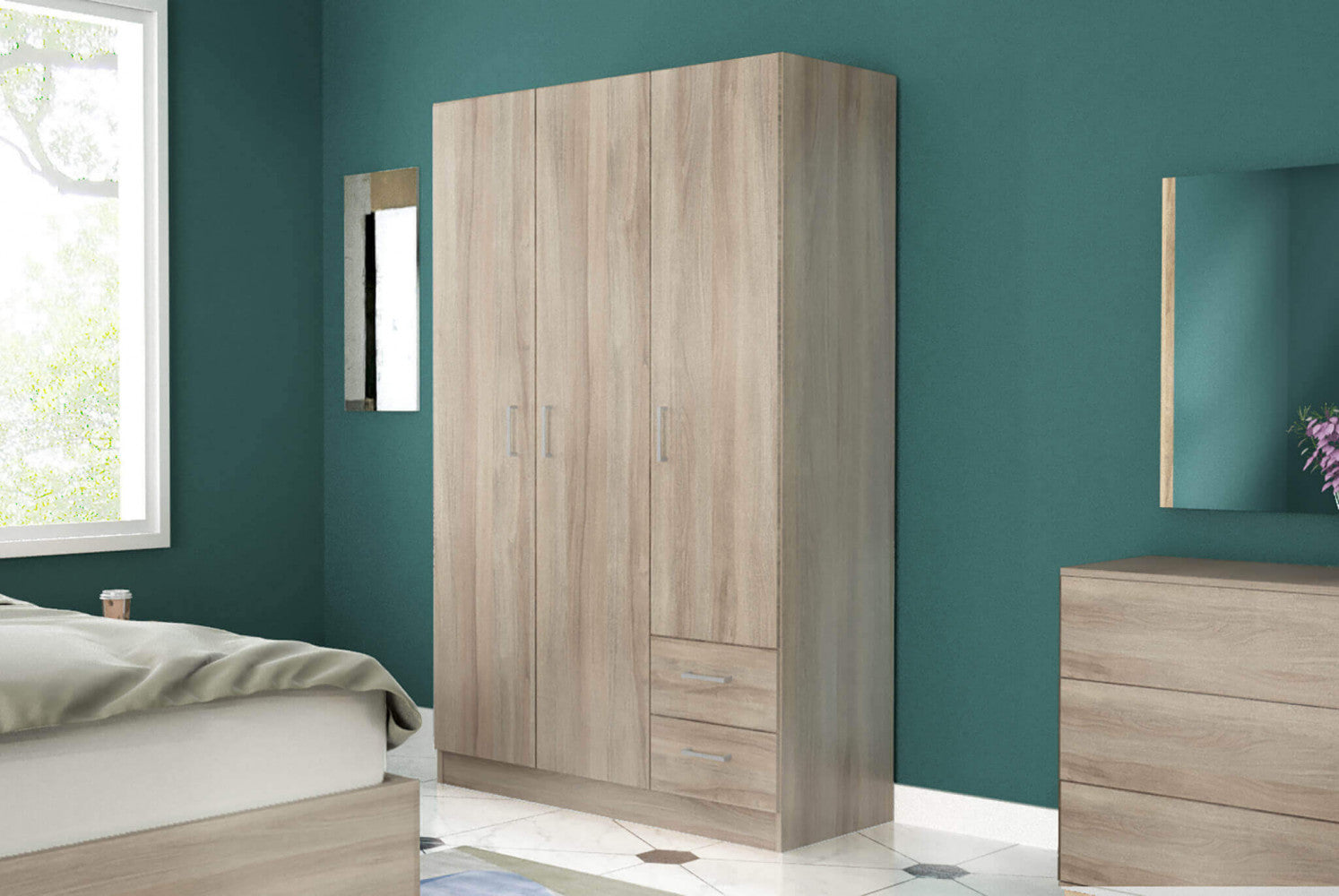 ARMADIO LEWI 3 ANTE E 2 CASSETTI OLMO. Dimensioni: cm 120 x 52 x 190 h.