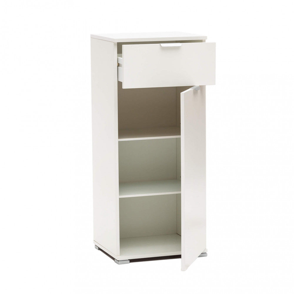 MOBILETTO BAKU CON 1 ANTA E 1 CASSETTO BIANCA. Dimensioni: cm 45 x 38 x 103 h.