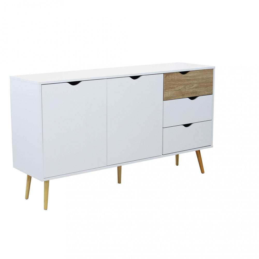 MOBILE BRADLEY. Mobile con 2 ante e 3 cassetti in legno bianco e naturale Dimensioni: cm 147 x 39 x 82 h.