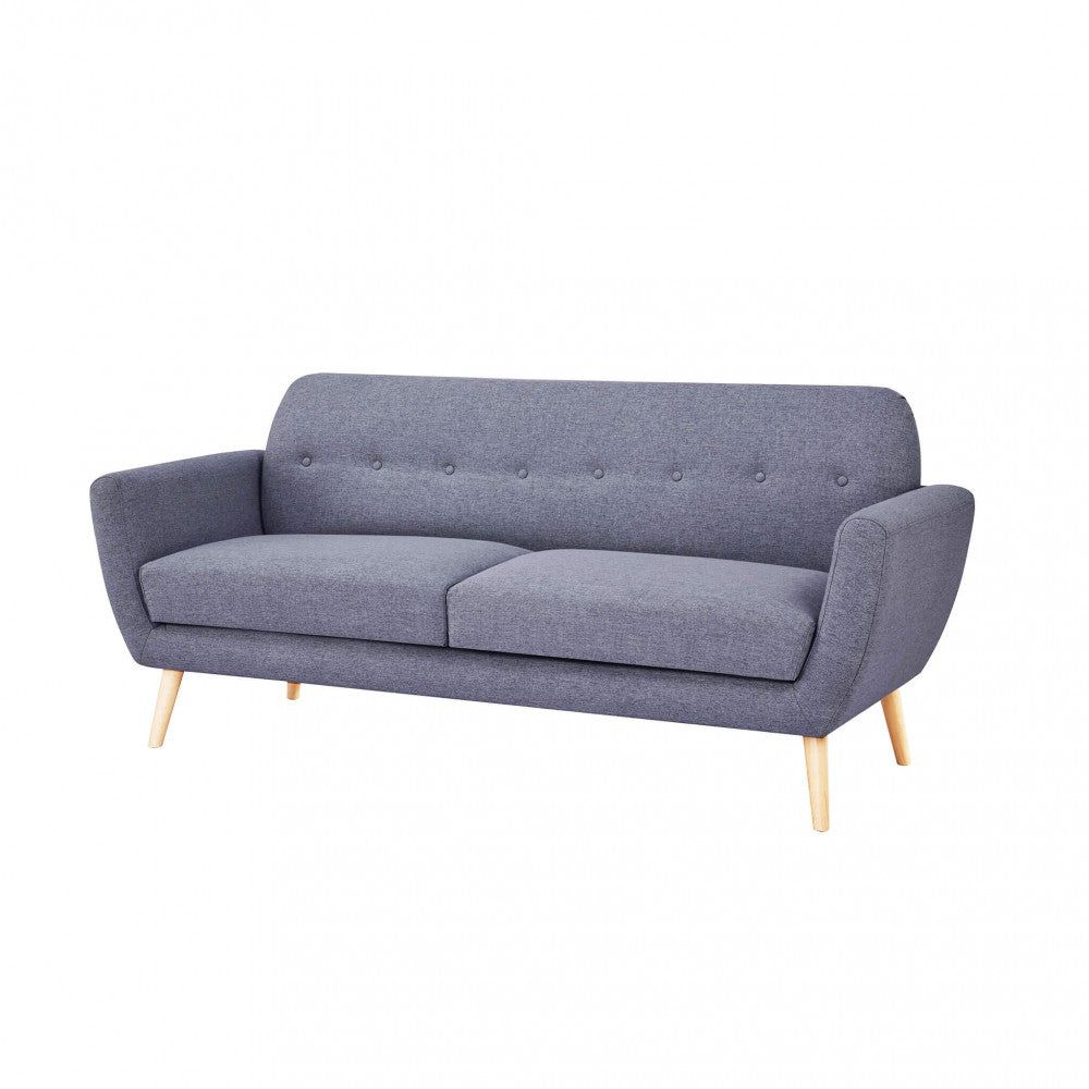 DIVANO 3 POSTI BURTON. Divano GRIGIO CHIARO, GRIGIO SCURO o BLU con bottoni e gambe in polipropilene Dimensioni: cm 193 x 79 x 86 h.