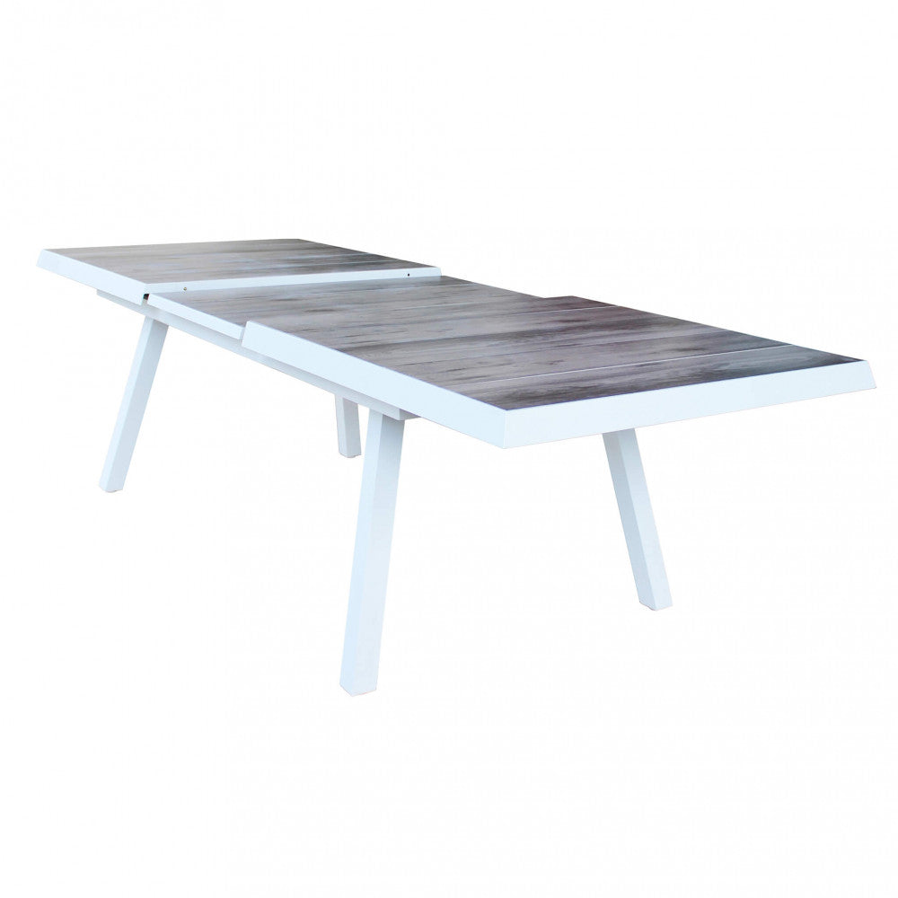 TAVOLO SEATTLE 205/265 X 105. Struttura in allumino ANTRACITE, TAUPE o BIANCA piano del tavolo in ceramica effetto legno GRIGIO nel taupe NATURALE Dimensioni: cm 205/265 x 105 x 75 h. Arredo Giardino