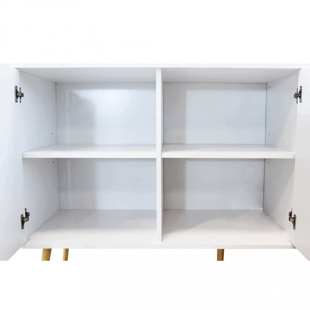 MOBILE BRADLEY. Mobile con 2 ante e 3 cassetti in legno bianco e naturale Dimensioni: cm 147 x 39 x 82 h.