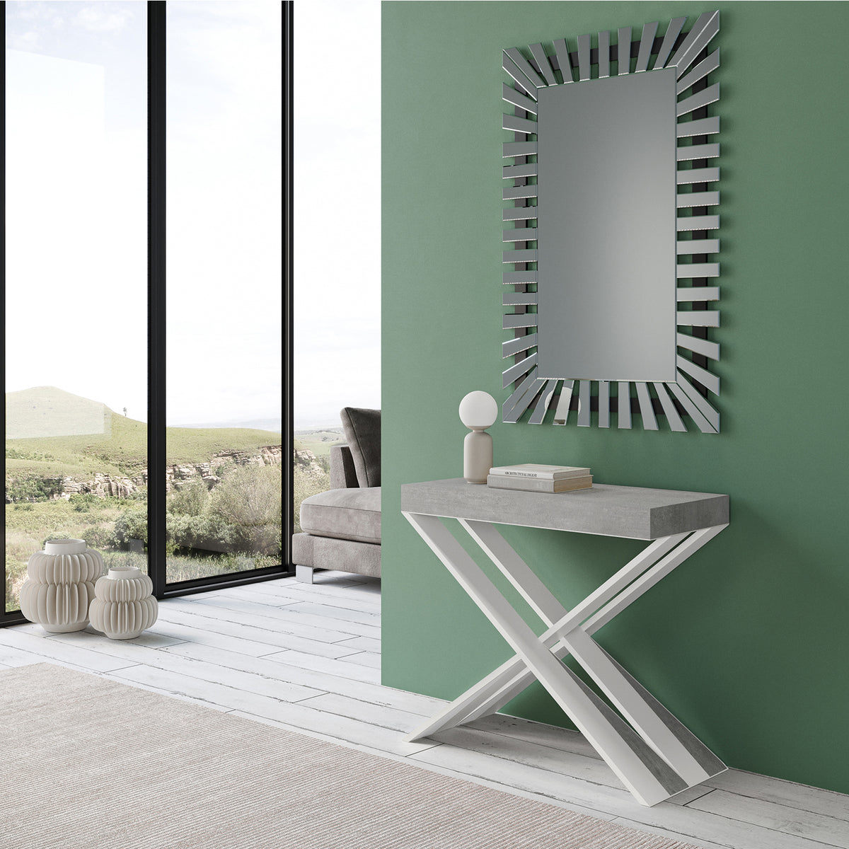 Consolle allungabile 90x40/196 cm Longarone Small Cemento telaio Bianco