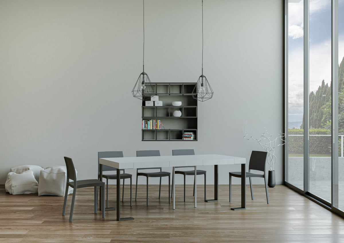 Consolle allungabile 90x40/300 cm Pieve Premium Bianco Frassino telaio Antracite