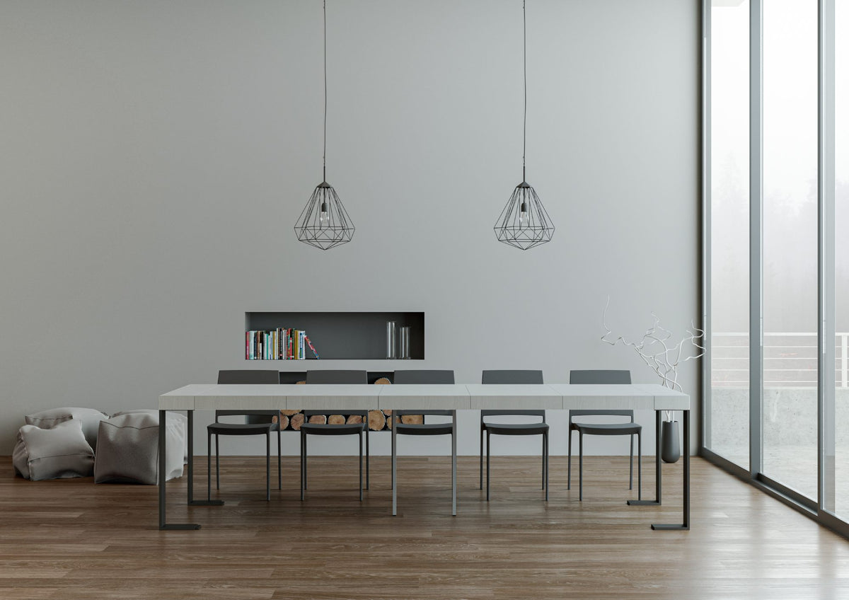 Consolle allungabile 90x40/300 cm Pieve Premium Bianco Frassino telaio Antracite