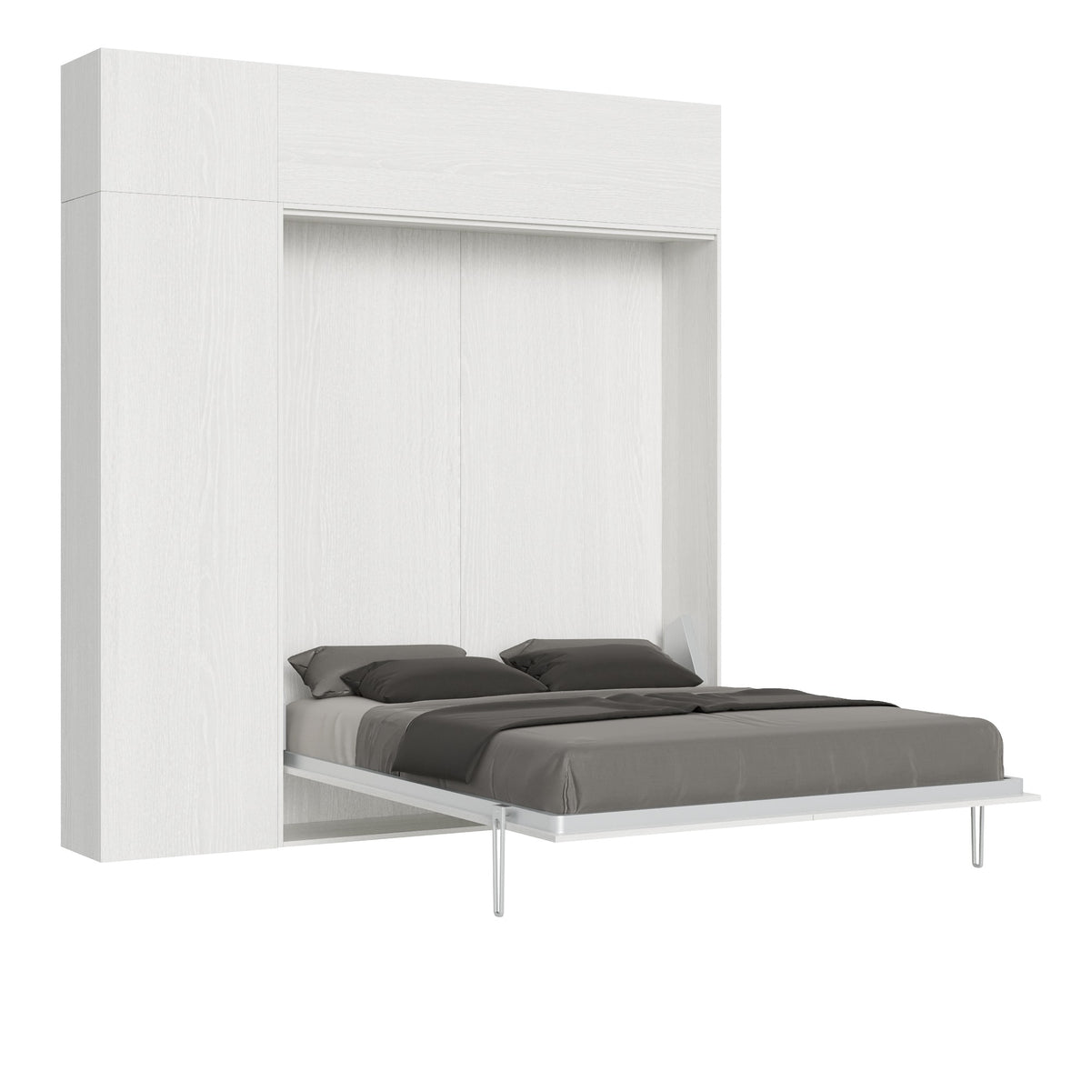 Letto a scomparsa 160 verticale Erbè con colonna e pensili Bianco Frassino
