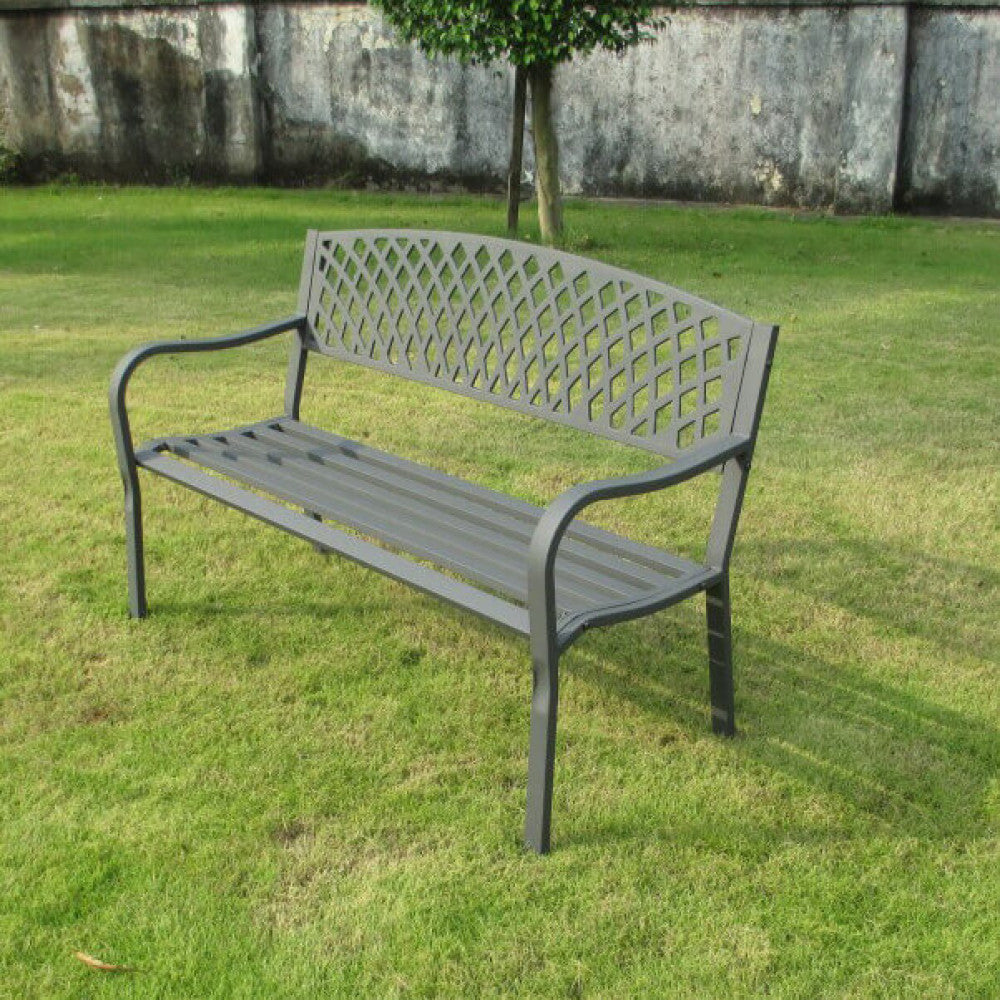 MONTREAL 2-SEAT BENCH. Powder-coated ANTHRACITE metal. Dimensions: 128 x 56 x 85 cm. Garden furniture.