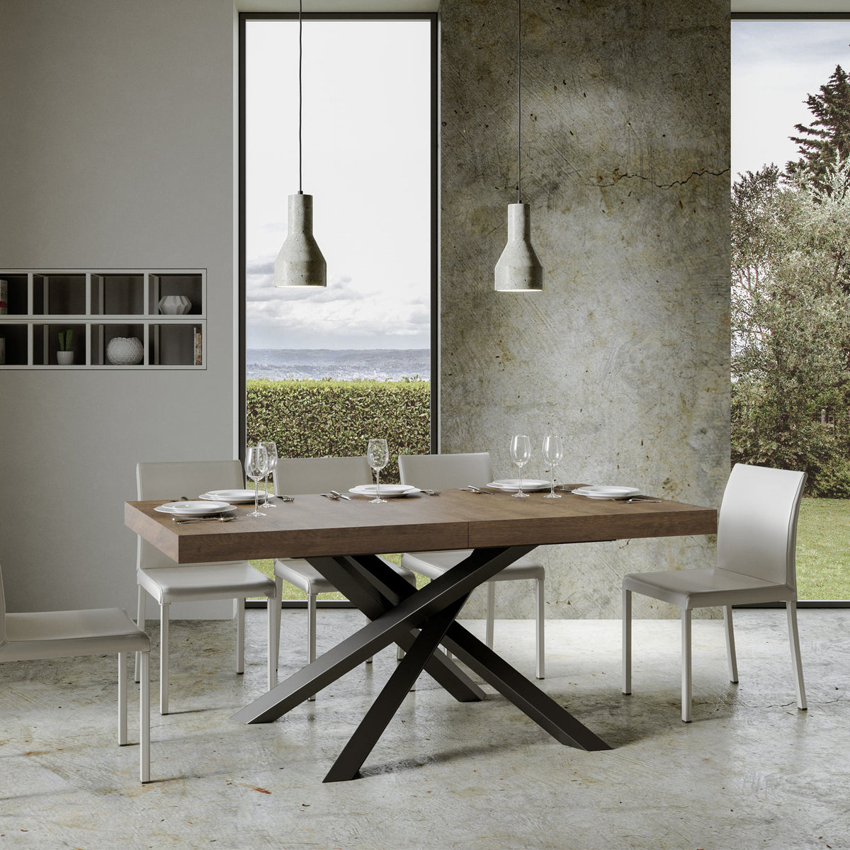 Tavolo allungabile 90x180/284 cm Affi Noce telaio Antracite