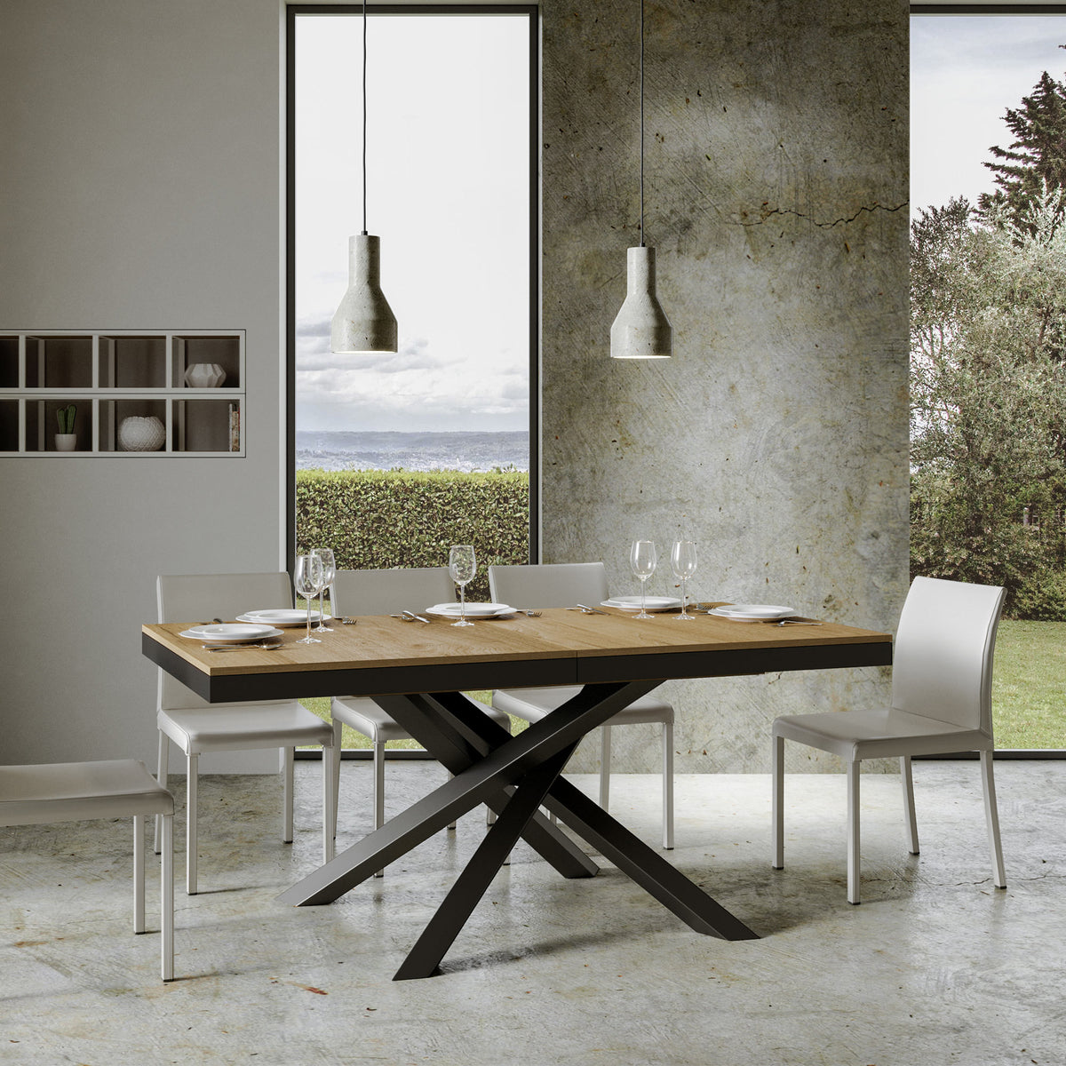 Tavolo allungabile 90x160/264 cm Affi Evolution Quercia Natura telaio Antracite