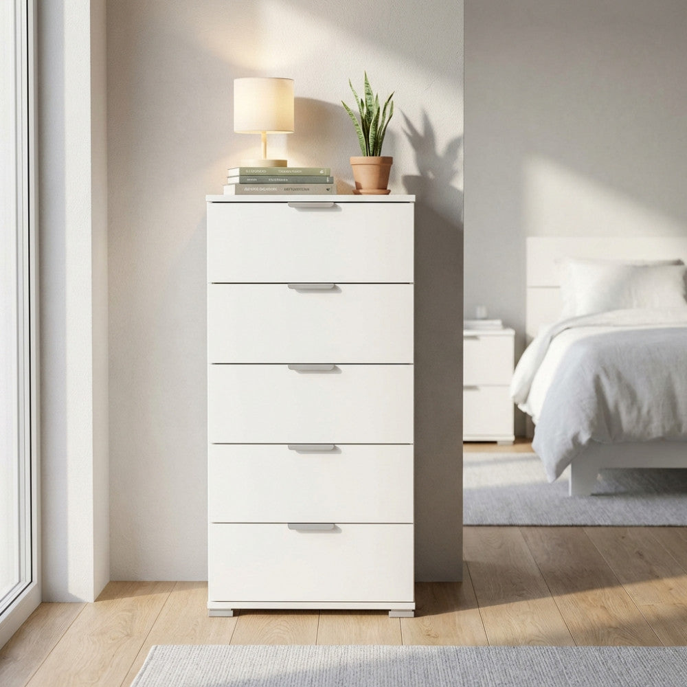 MOBILETTO KAUAI 5 CASSETTI BIANCA. Dimensioni: cm 45 x 38 x 103 h.