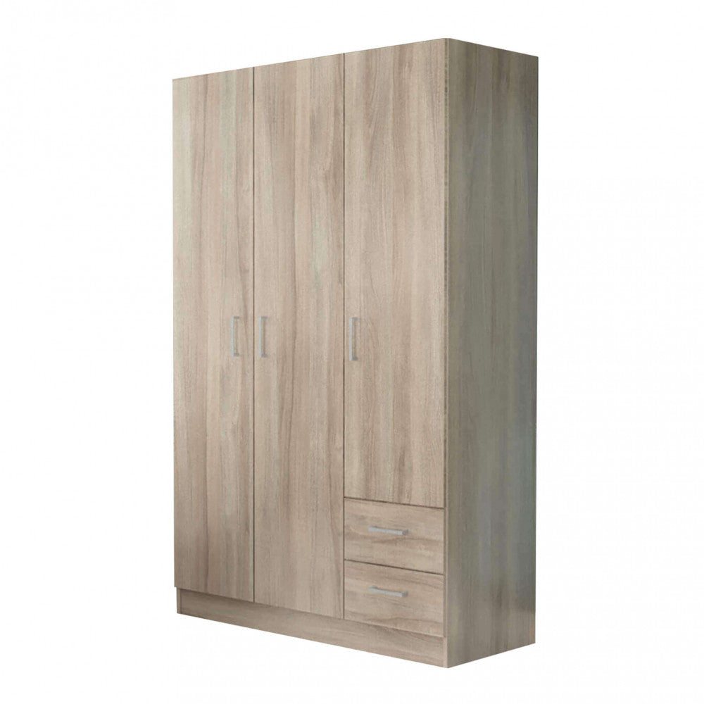 LEWI WARDROBE WITH 3 DOORS AND 2 DRAWERS IN ELM. Dimensions: 120 x 52 x 190 cm.