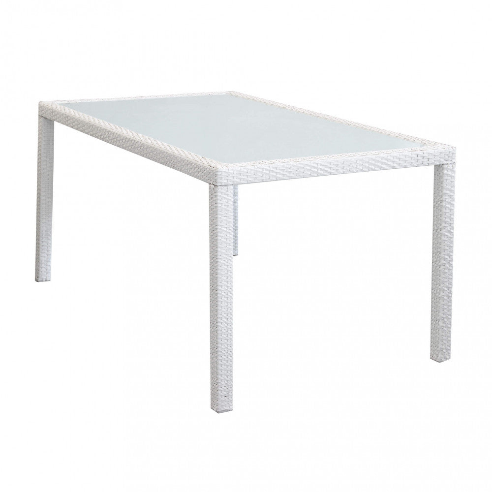 TAVOLO AZORE 150 X 90. Struttura in metallo, wicker MARRONE, GRIGIO o BIANCO materiale UV protection piano in vetro spessore 5 mm Dimensioni: cm 150 x 90. Arredo Giardino